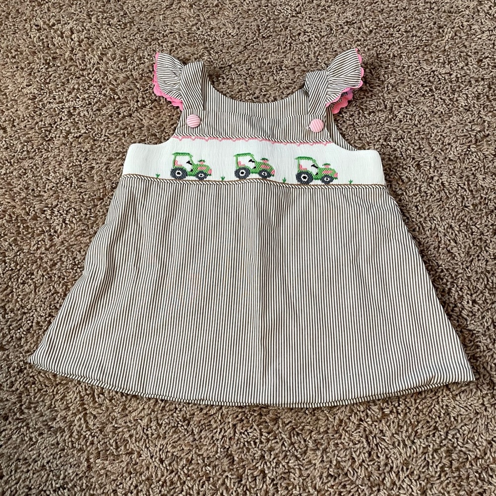 Little Girl Tractor Smocked Dress